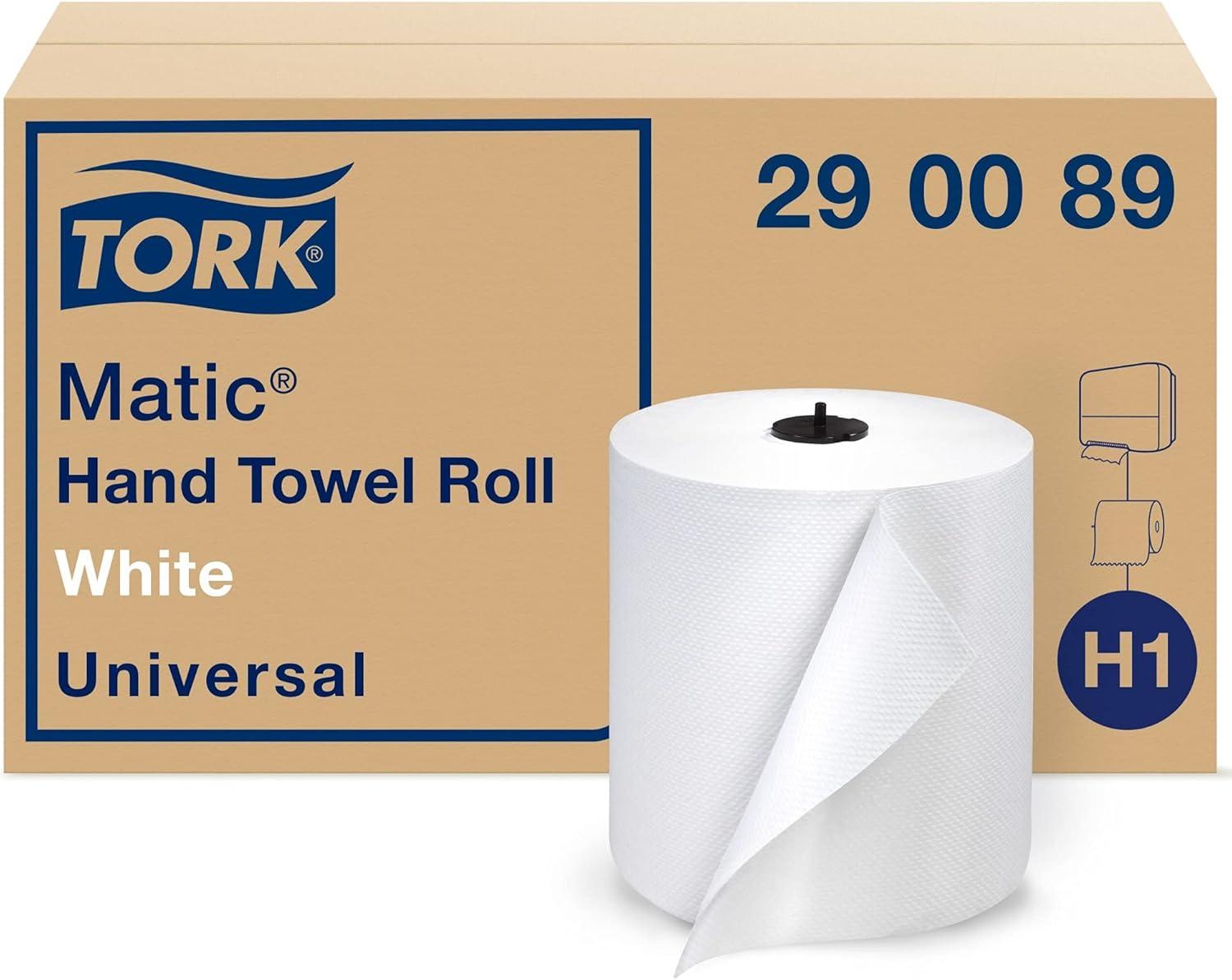 imageTork Matic Extra Soft Paper Hand Towel Roll White with Blue Leaf H1 Premium High Absorbency 6 Rolls x 300 ft 290094WhiteBlue Leaf