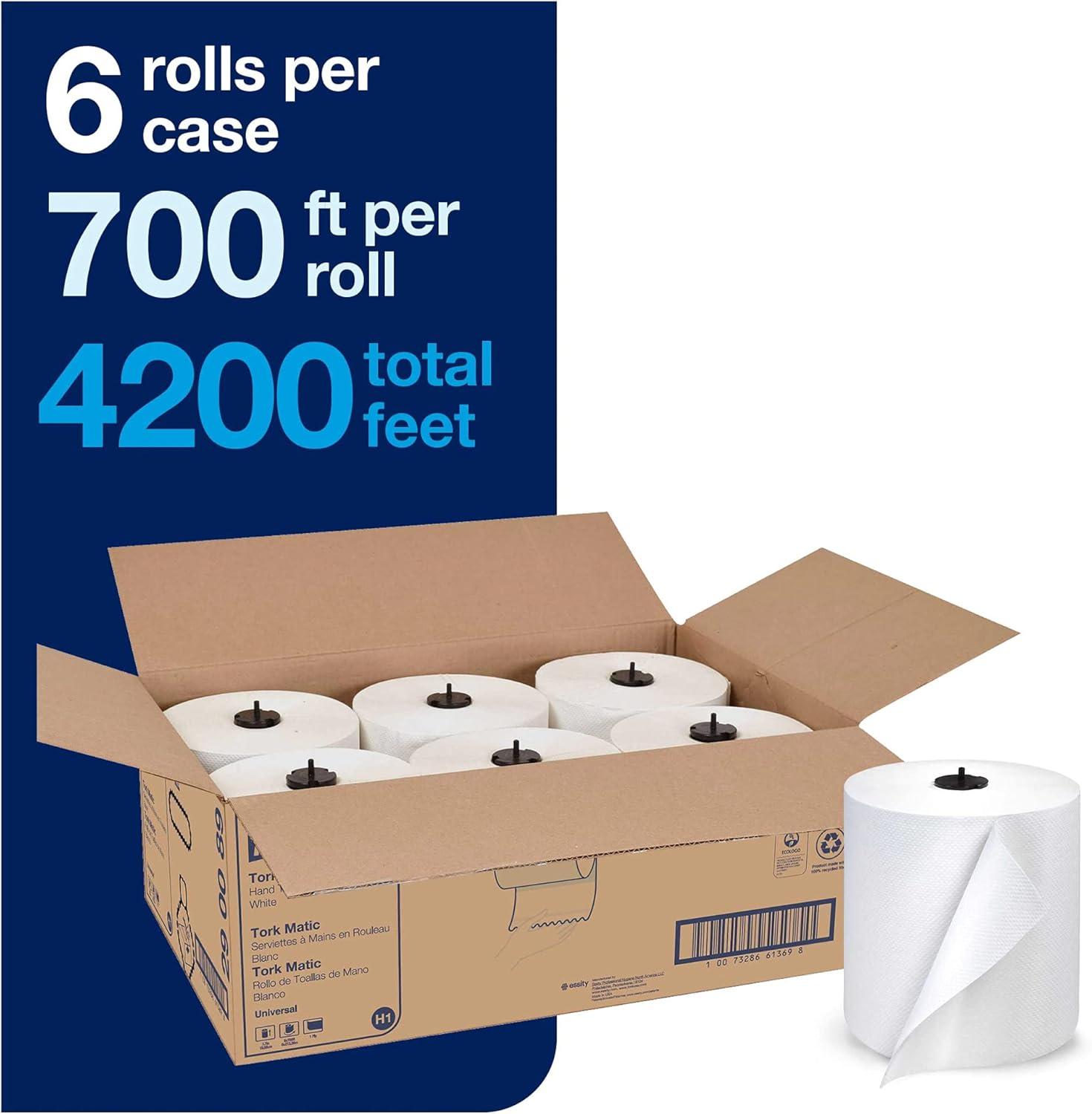 imageTork Matic Extra Soft Paper Hand Towel Roll White with Blue Leaf H1 Premium High Absorbency 6 Rolls x 300 ft 290094WhiteBlue Leaf