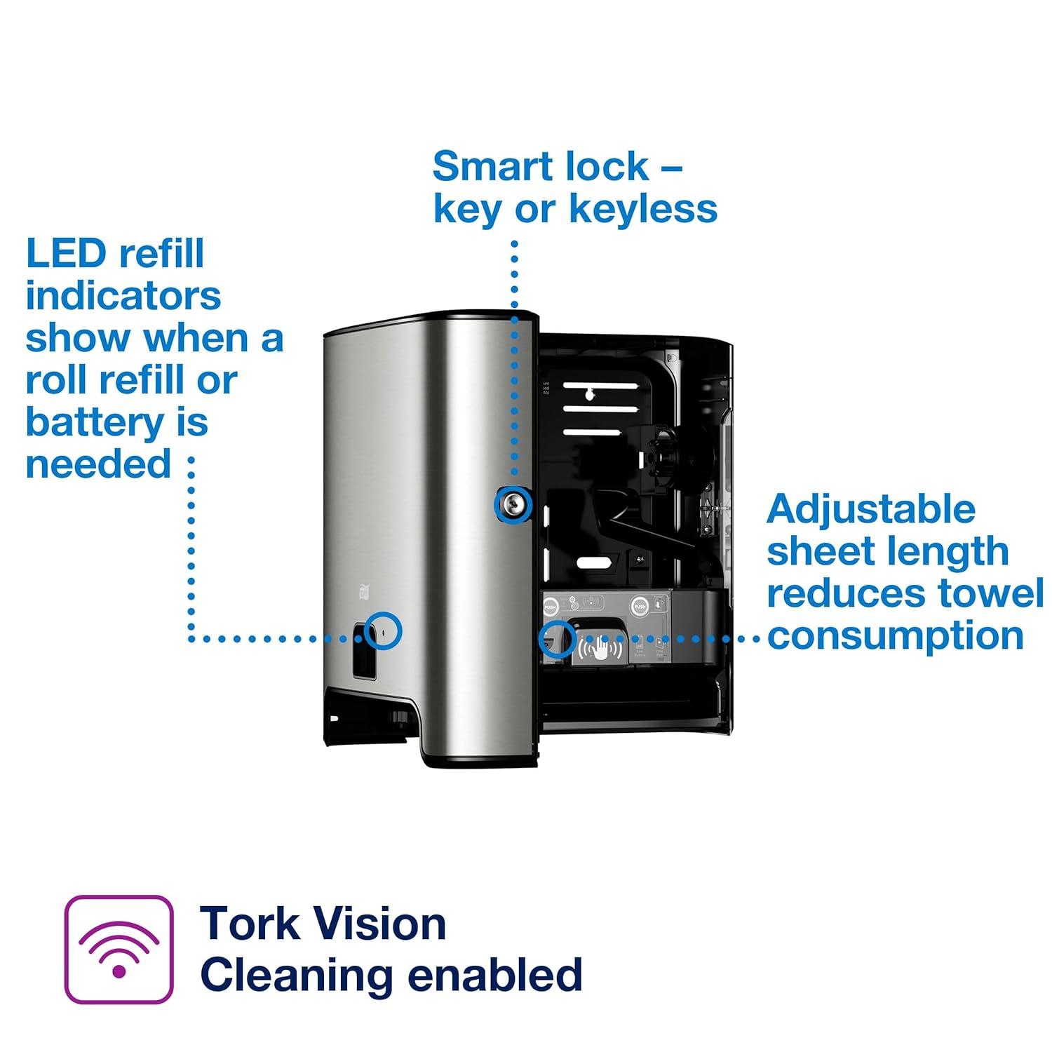 imageTork Matic Hand Towel Roll Dispenser with Intuition Sensor Stainless Steel Image H1 OneataTime Dispensing  461202