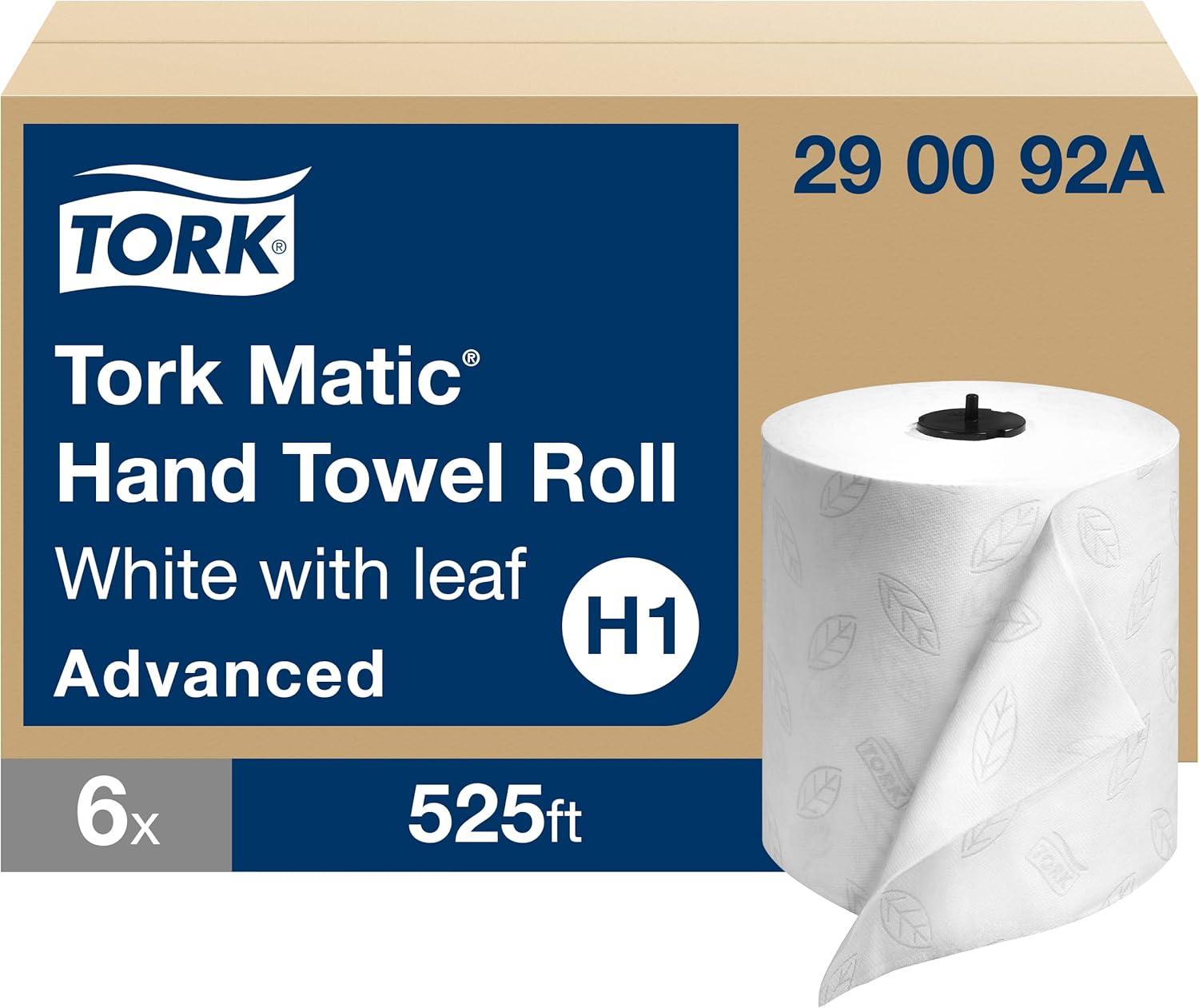 imageTork Matic Hand Towel Roll White With Gray Leaf Advanced H1 100 Recycled Fiber High Absorbency Medium Capacity 2Ply 6 Rolls x 525 ft  290092A6 pack