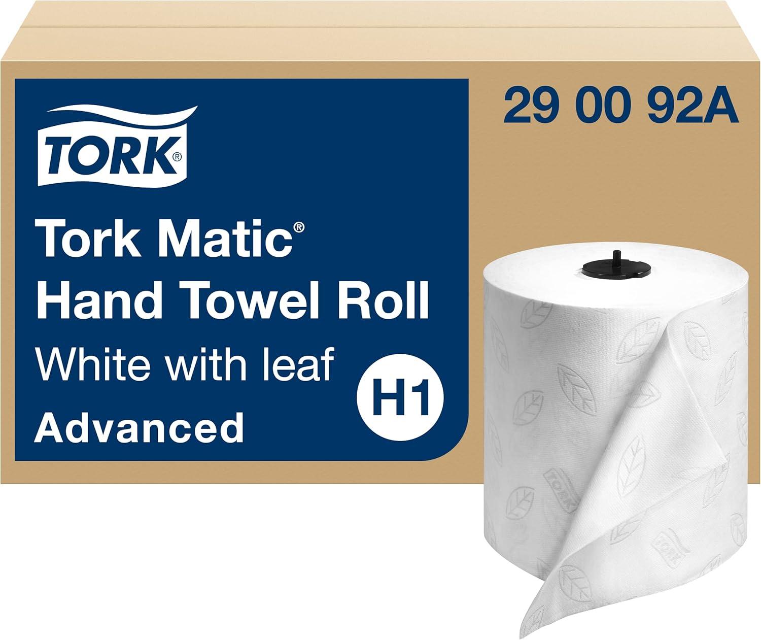 imageTork Matic Hand Towel Roll White With Gray Leaf Advanced H1 100 Recycled Fiber High Absorbency Medium Capacity 2Ply 6 Rolls x 525 ft  290092A6 pack