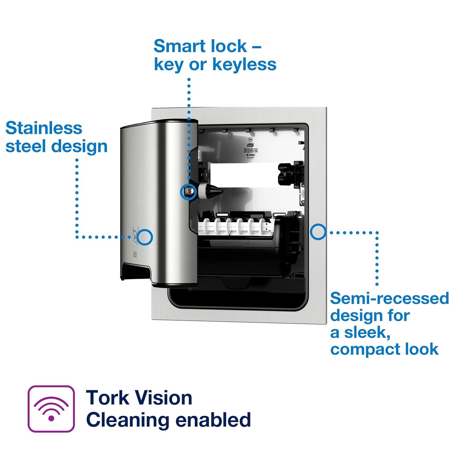 imageTork Matic Paper Hand Towel Roll Dispenser Stainless Steel H1 Recessed Image Range 461023Dispenser