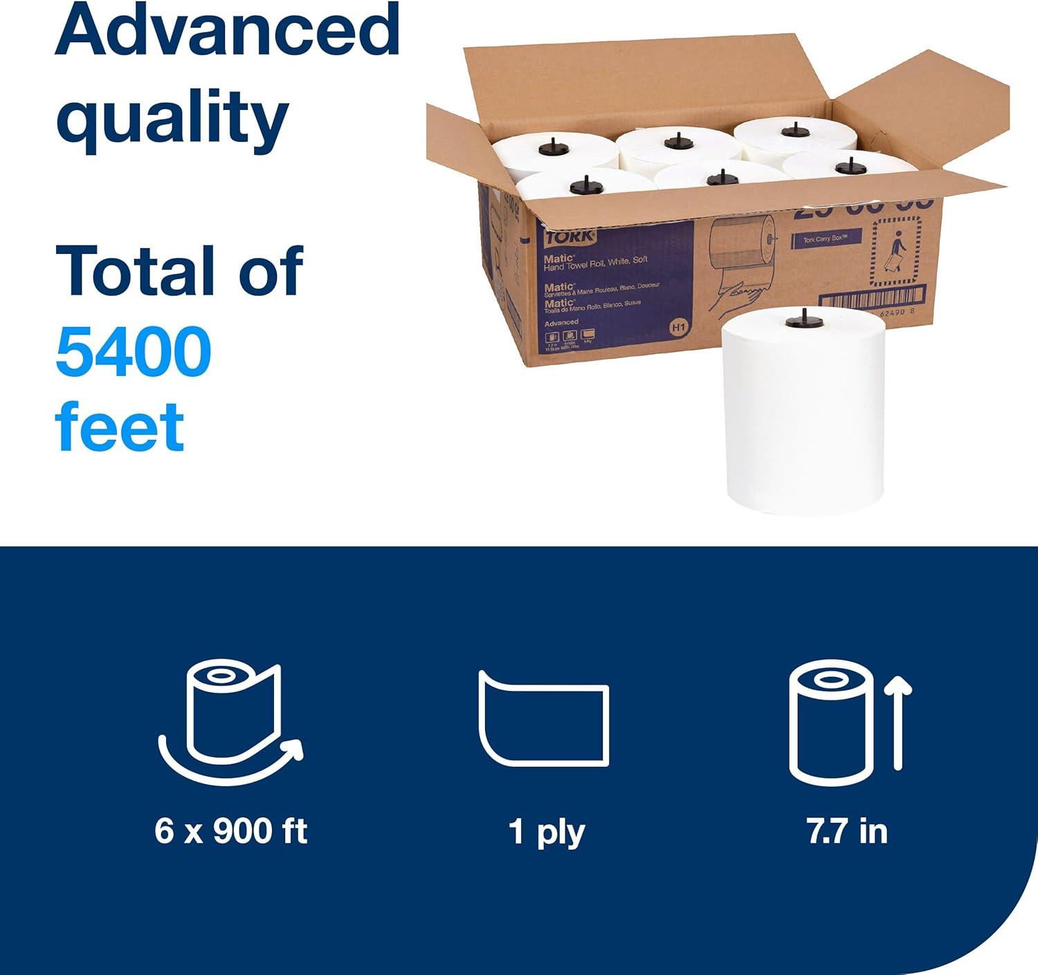 imageTork Matic Soft Hand Towel Roll White H1 Advanced High Absorbency 6 Rolls x 900 ft 290095White