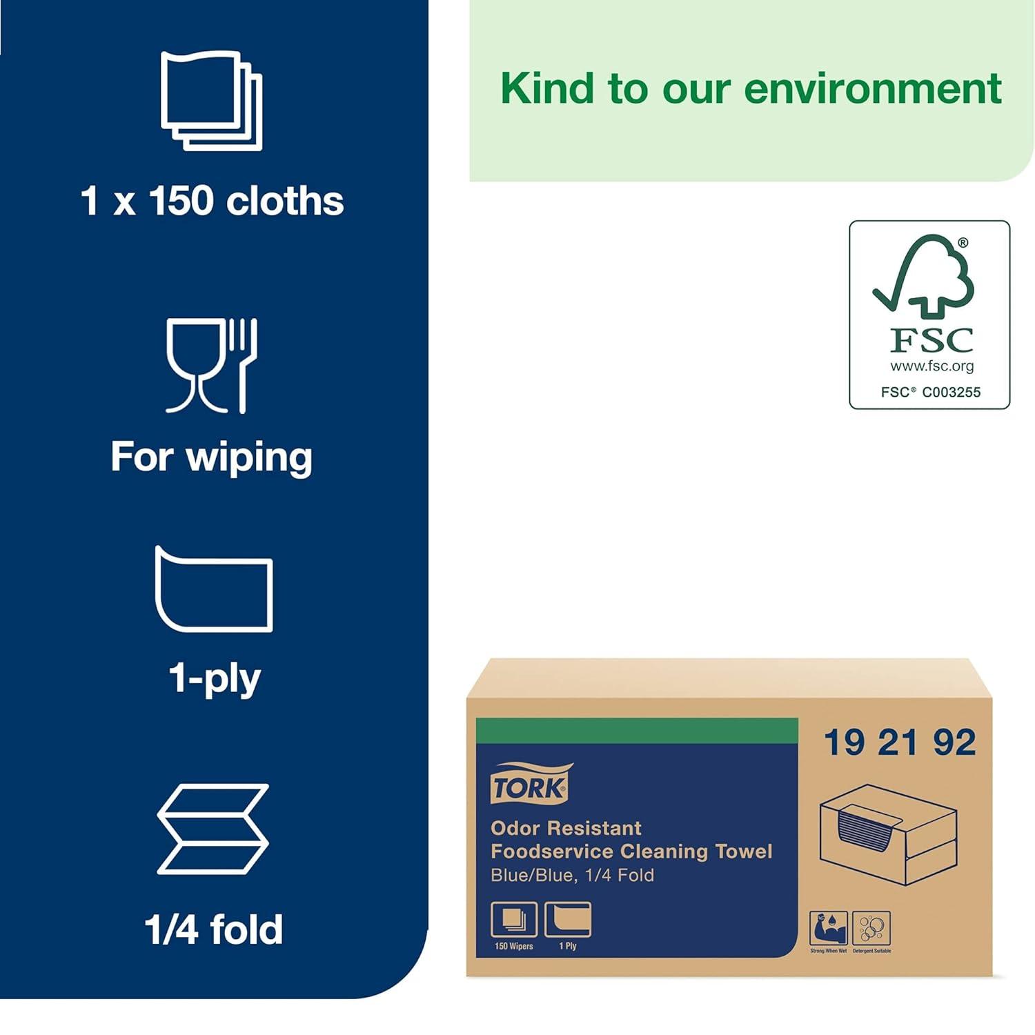 imageTork Odor Resistant Foodservice Cloth Blue 14 Folded 1 x 150 Sheets 192192