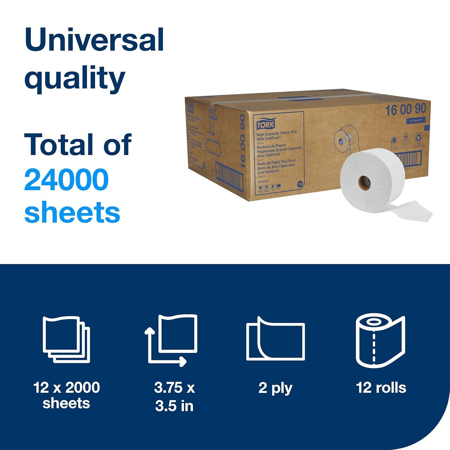 imageTork OptiCore Midsize Toilet Paper Roll White T10 Universal 2ply 12 x 2000 sheets 160090