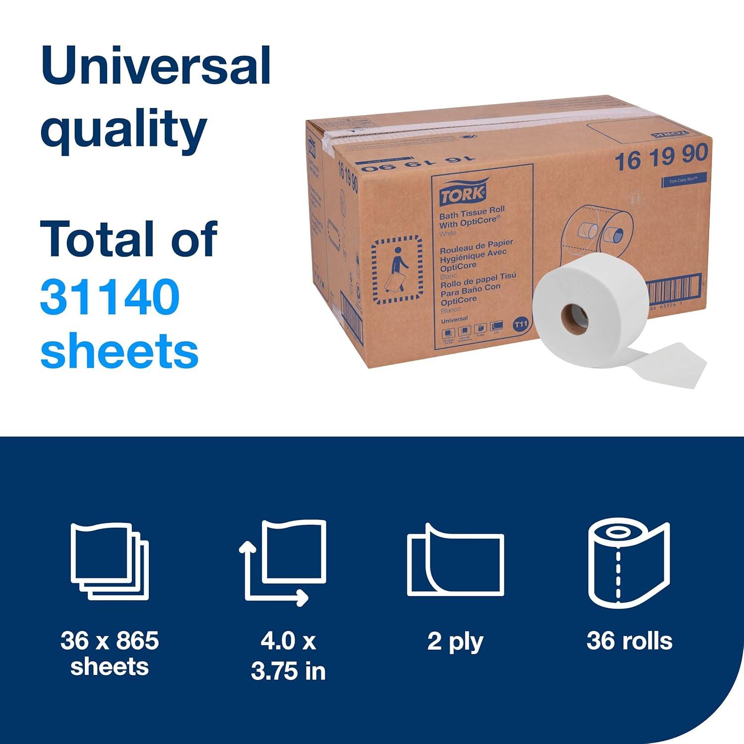 imageTork OptiCore Midsize Toilet Paper Roll White T11 Universal 2ply 36 x 865 sheets 161990