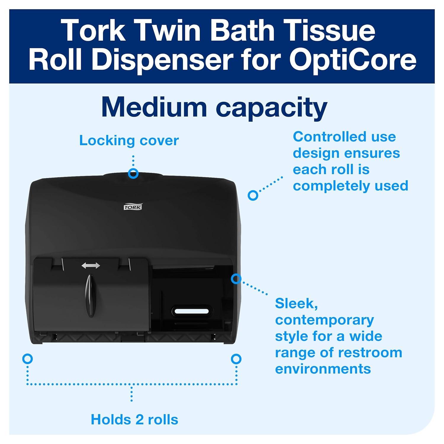 imageTork OptiCore Twin Toilet Paper Roll Dispenser Black T11 High Capacity 565728