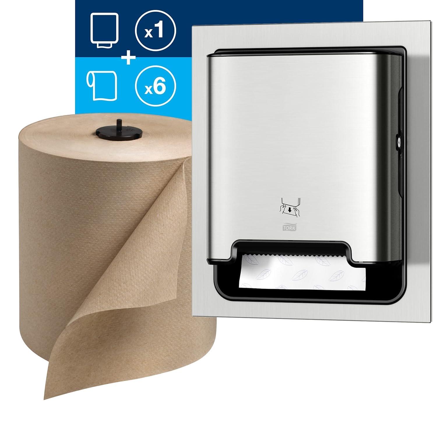 imageTork Paper Hand Towel Dispenser Stainless Steel  H1  Refill  Universal Hand Towel Roll Pack of 6