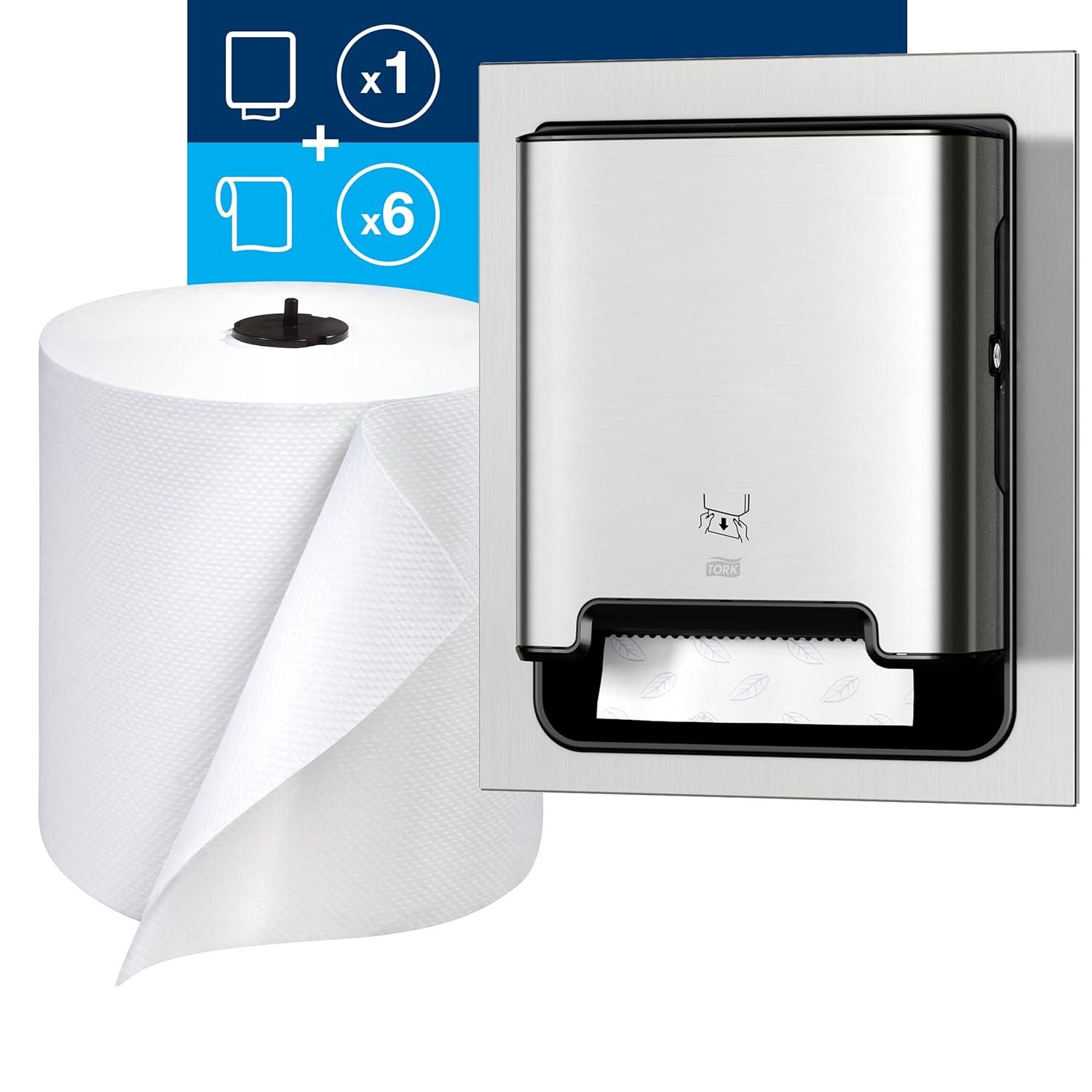 imageTork Paper Hand Towel Dispenser Stainless Steel  H1  Refill  Universal Paper Hand Towel Rolls 6 Rolls