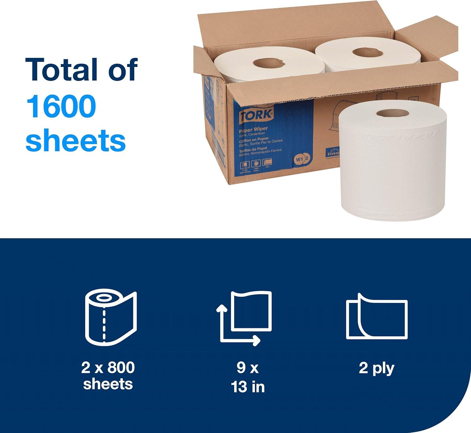 imageTork Paper Wiper Centerfeed White W1W2 Multipurpose 2 x 800 Sheets130211BTork W2  Maxi Centerfeed