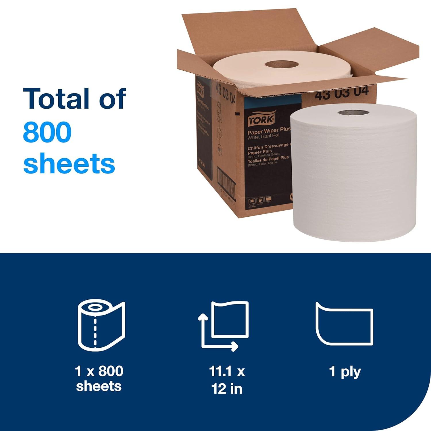 imageTork Paper Wiper Plus White W1 Giant Roll 1 x 800 Feet 430304