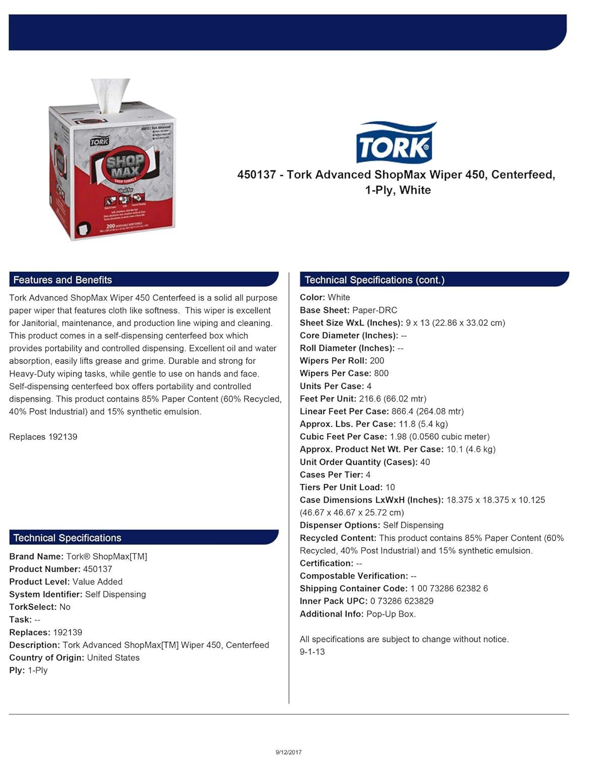 imageTork ShopMax Heavy Duty Centerfeed Paper Towel White Self Dispensing High Absorbency 4 x 200 Sheets 450137White