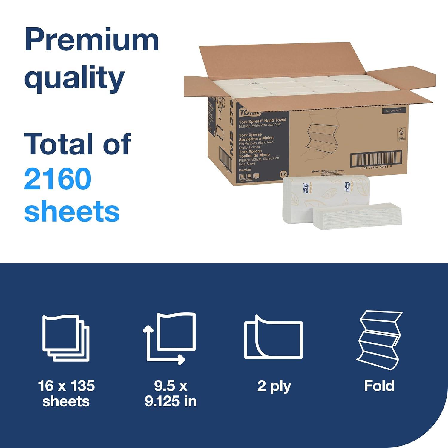 imageTork Soft Xpress Multifold Paper Hand Towels White H2 System Compatible 16 Packs X 135 Towels Each MB579