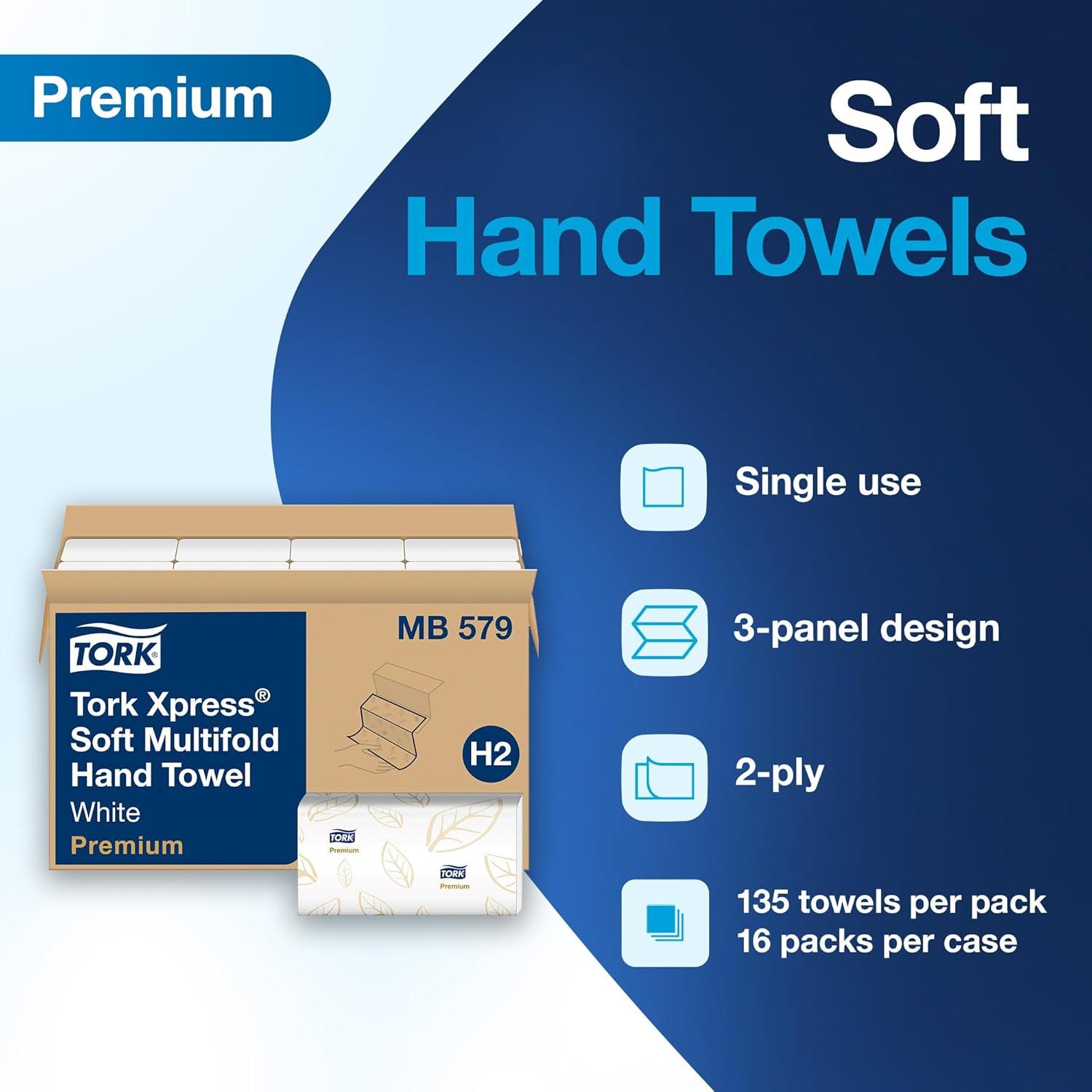 imageTork Soft Xpress Multifold Paper Hand Towels White H2 System Compatible 16 Packs X 135 Towels Each MB579