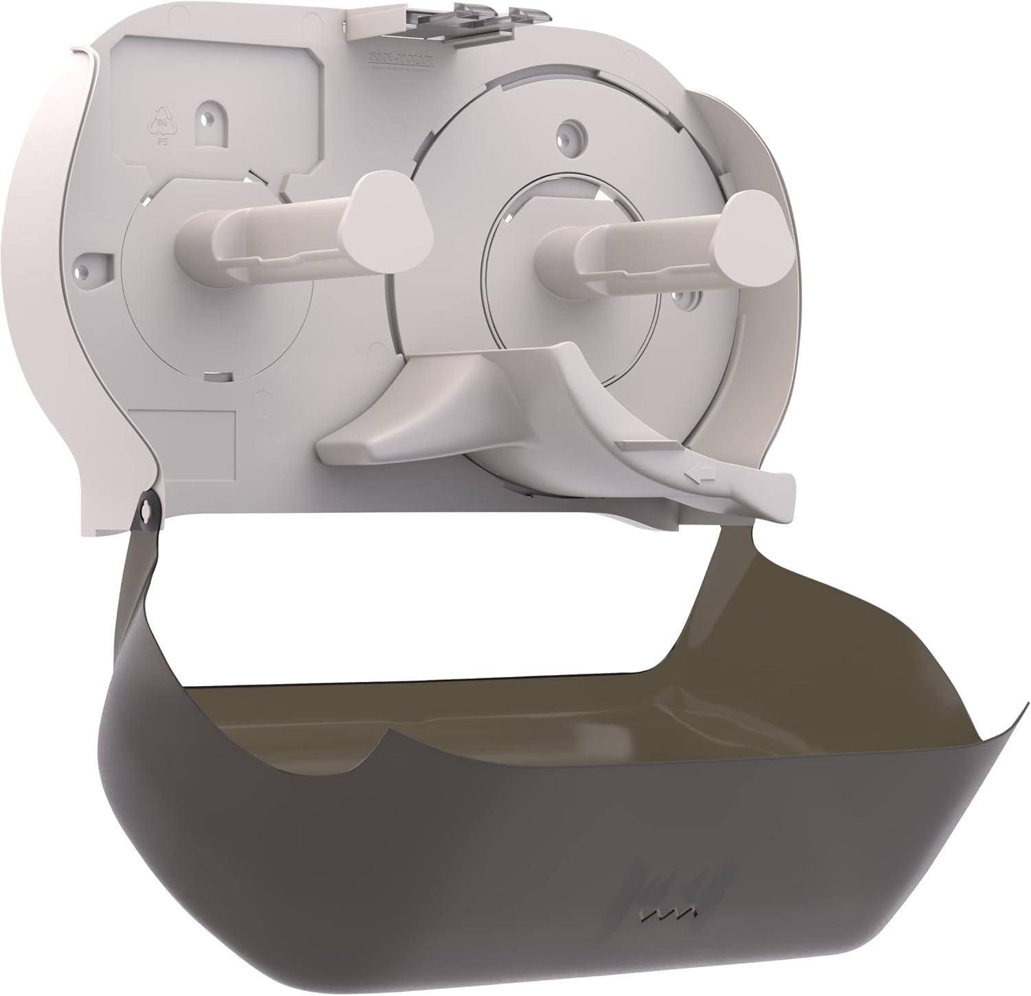 imageTork Twin Jumbo Toilet Paper Roll Dispenser Smoke T22 Refill Indicator Window 56TRTwin tissue roll