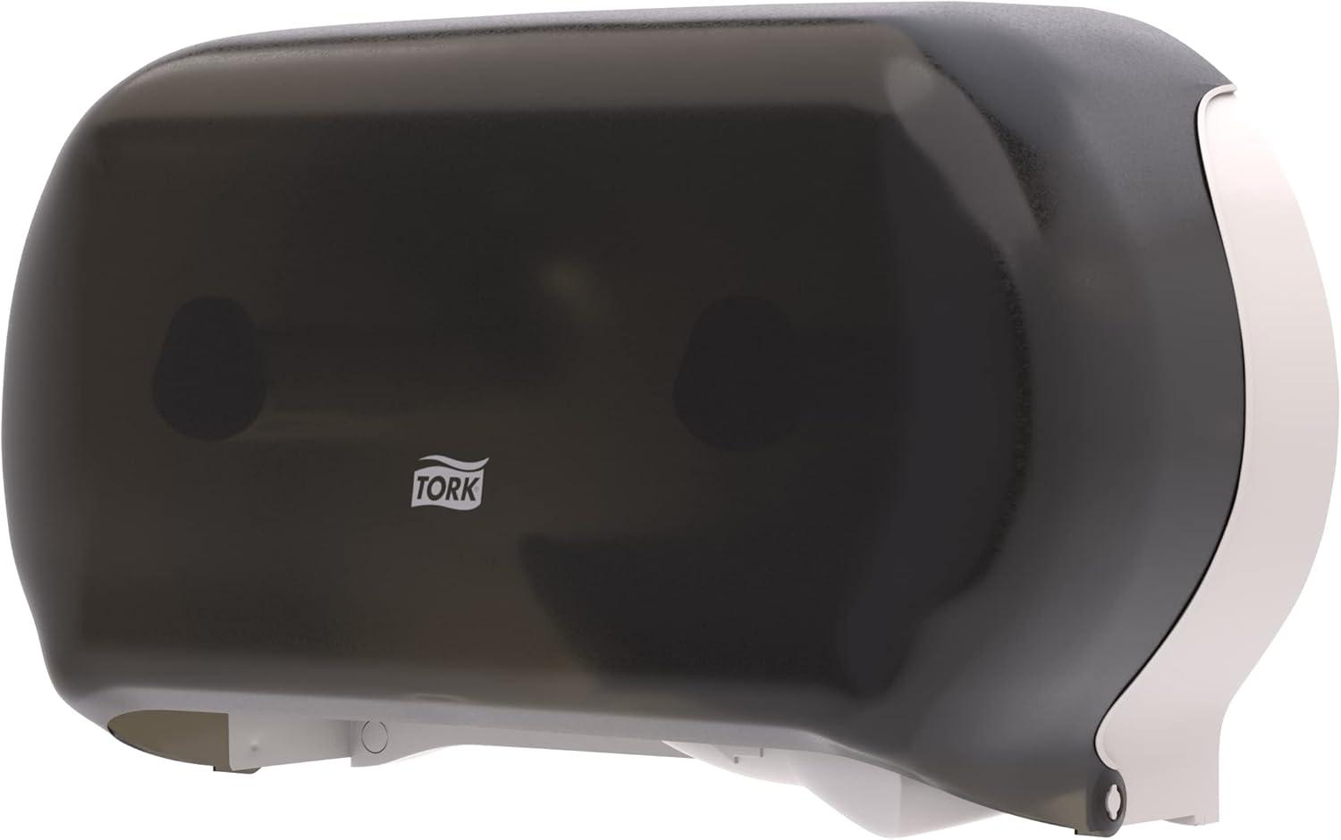 imageTork Twin Jumbo Toilet Paper Roll Dispenser Smoke T22 Refill Indicator Window 56TRTwin tissue roll