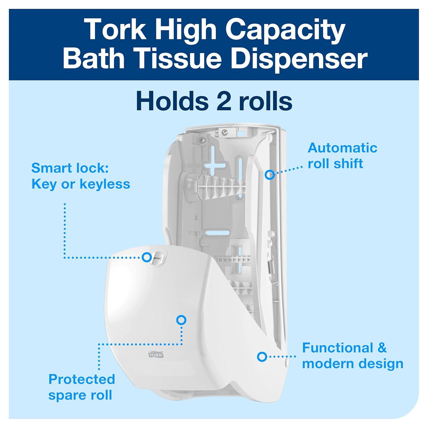 imageTork Twin Toilet Paper Roll Dispenser White T26 High Capacity Elevation Range 65quot x 63quot x 142quot 555620White