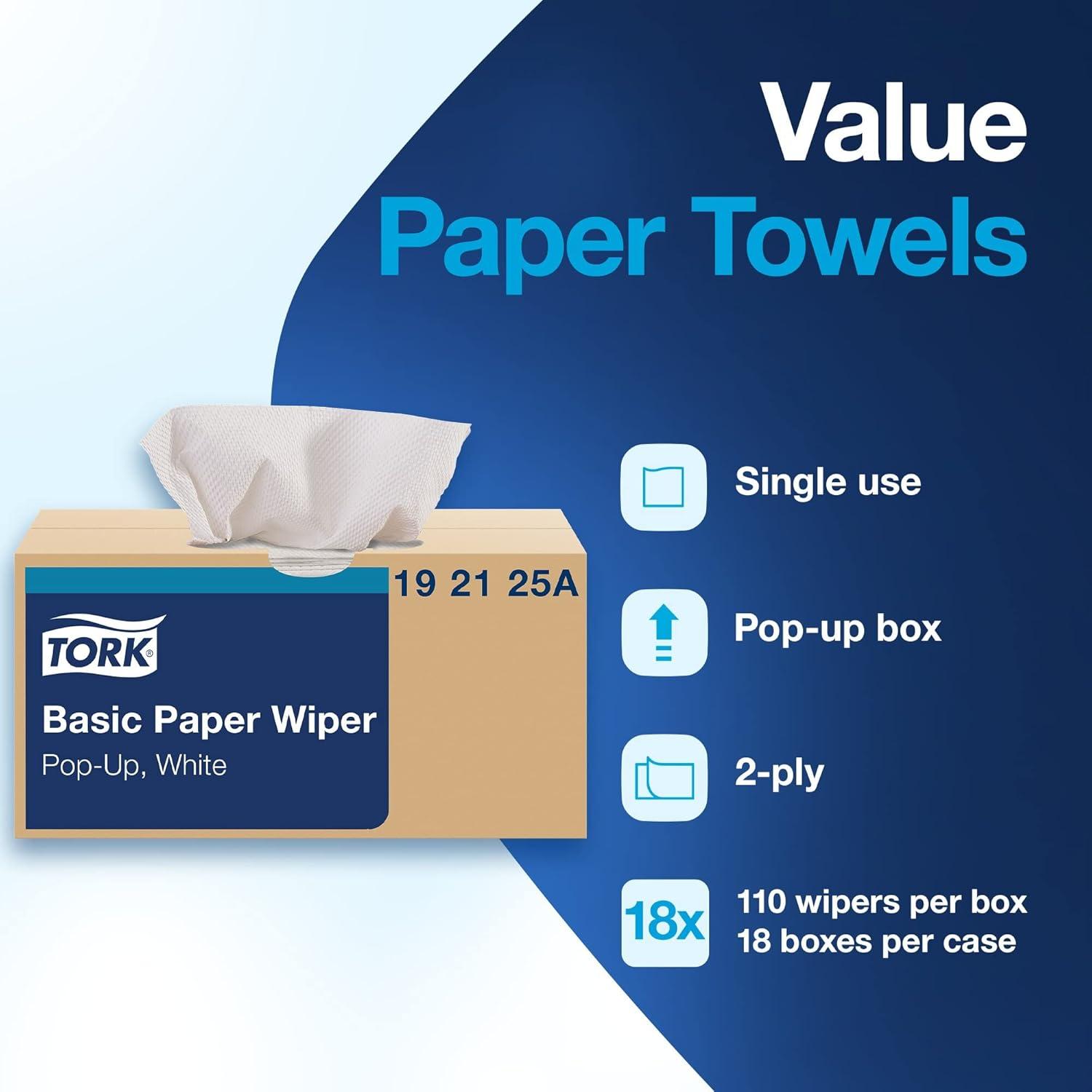 imageTork Value Paper Towels White Popup Box 110 Paper Towels per Pack 18 PacksSelfDispensing Paper Wipers