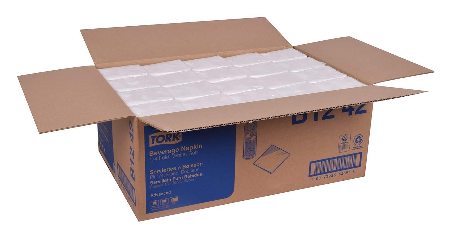 imageTork White Soft Beverage Napkin 14 Fold 2ply 93quot x 93quot 40 x 150 napkins B1242