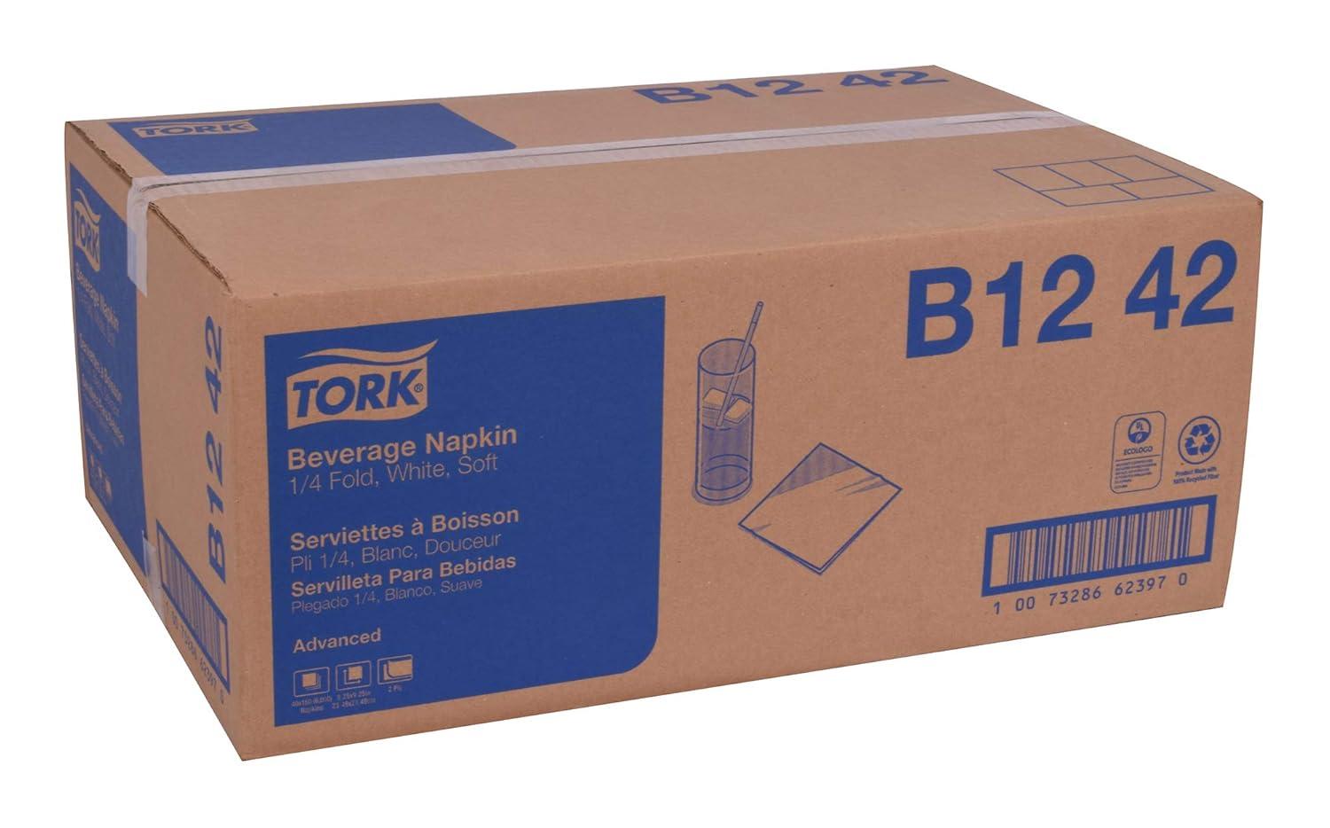 imageTork White Soft Beverage Napkin 14 Fold 2ply 93quot x 93quot 40 x 150 napkins B1242