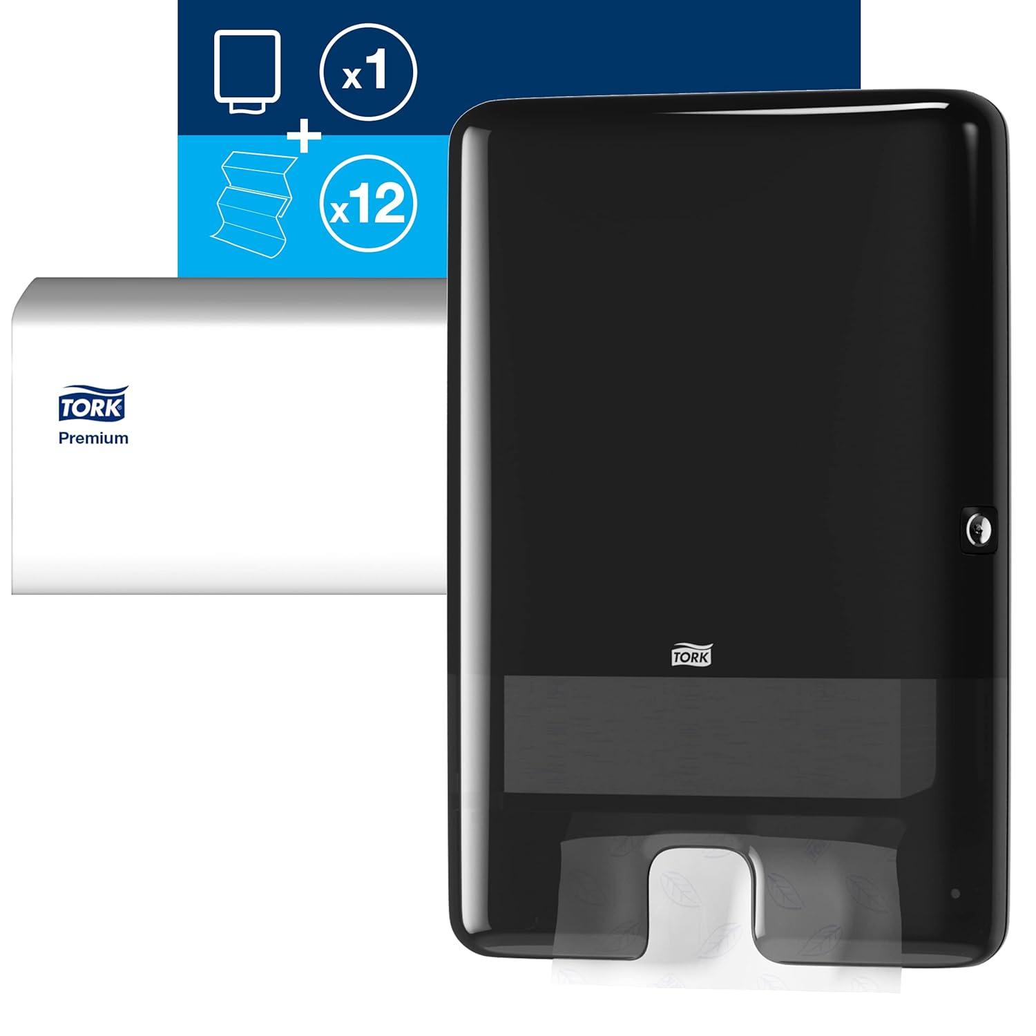 imageTork Xpress Multifold Hand Towel Dispenser Black H2 OneataTime Dispensing Elevation Range  H2  Multifold Hand Towel White Premium Quality 250 Towels per Pack 12 Packs