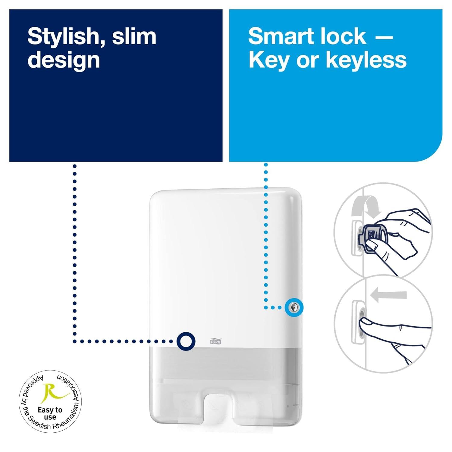 imageTork Xpress Multifold Hand Towel Dispenser White H2 Slim OneataTime dispensing Elevation Design 552020