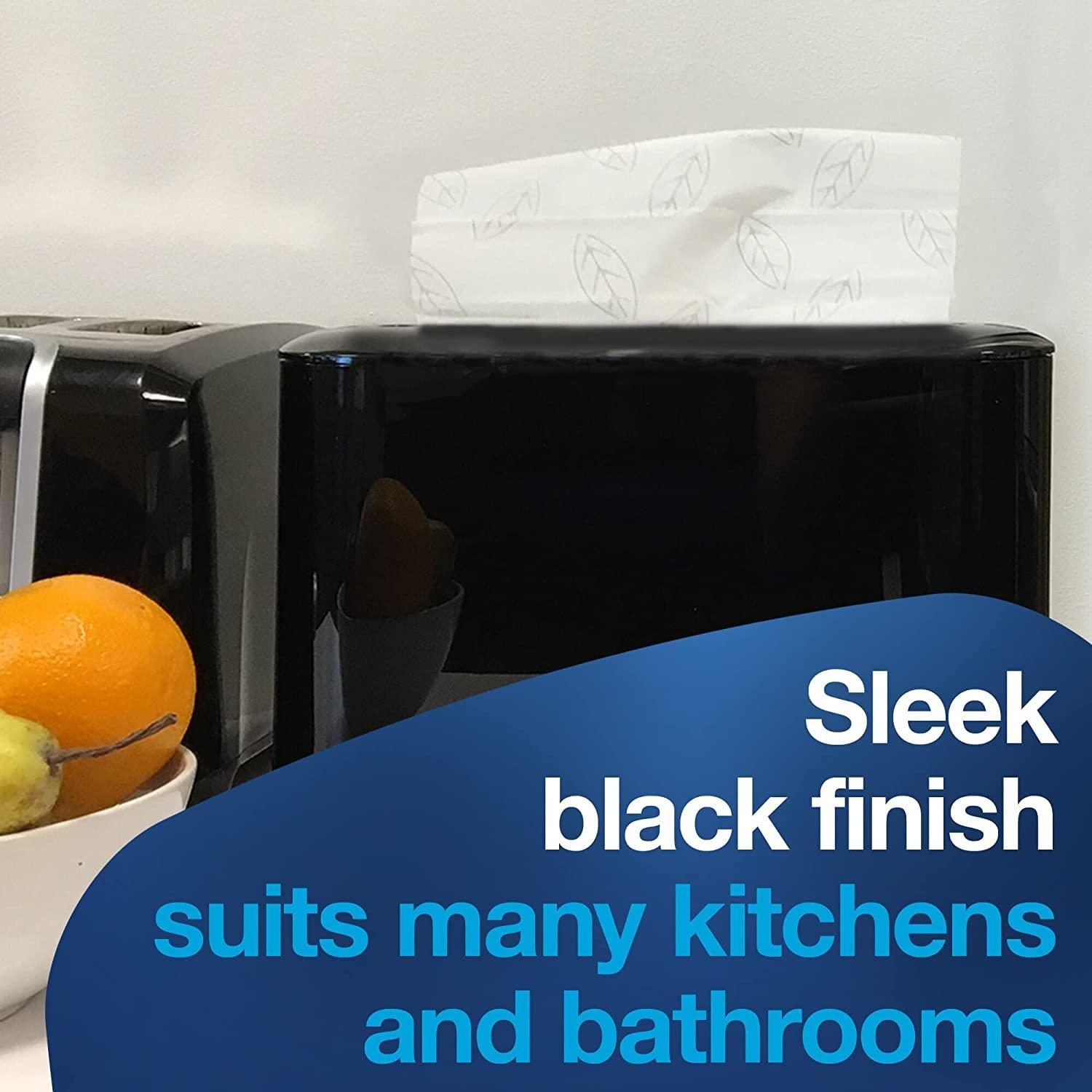 imageTork Xpress Soft Multifold Hand Towel White with Blue Leaf Print Premium Quality 135 Towels per Pack 16 Packs Fits H2 Towel Dispensers and Tork Xpress Paper Towel Dispenser Black Compact for Home Use Fits H2 Towels