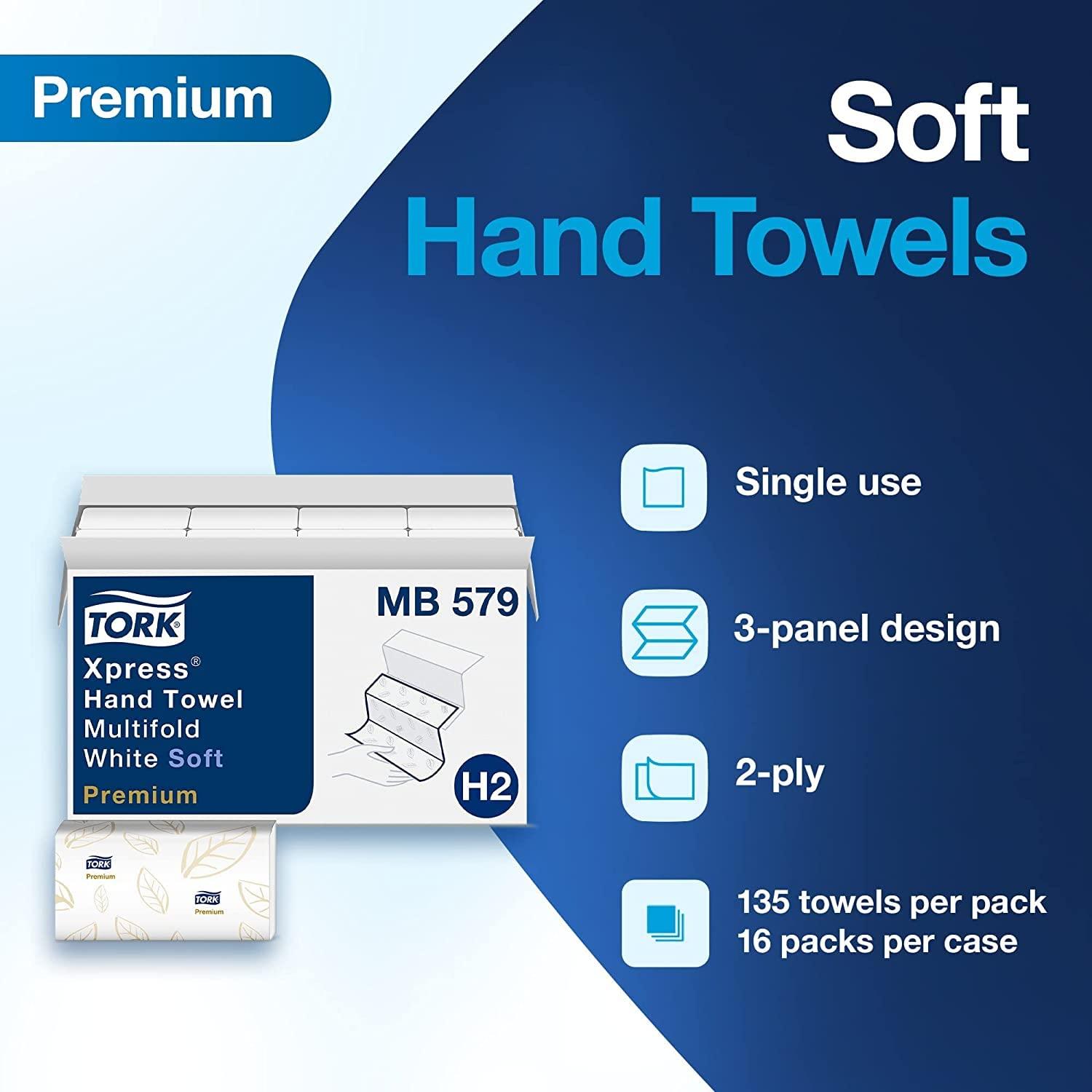 imageTork Xpress Soft Multifold Hand Towel White with Blue Leaf Print Premium Quality 135 Towels per Pack 16 Packs Fits H2 Towel Dispensers and Tork Xpress Paper Towel Dispenser Black Compact for Home Use Fits H2 Towels