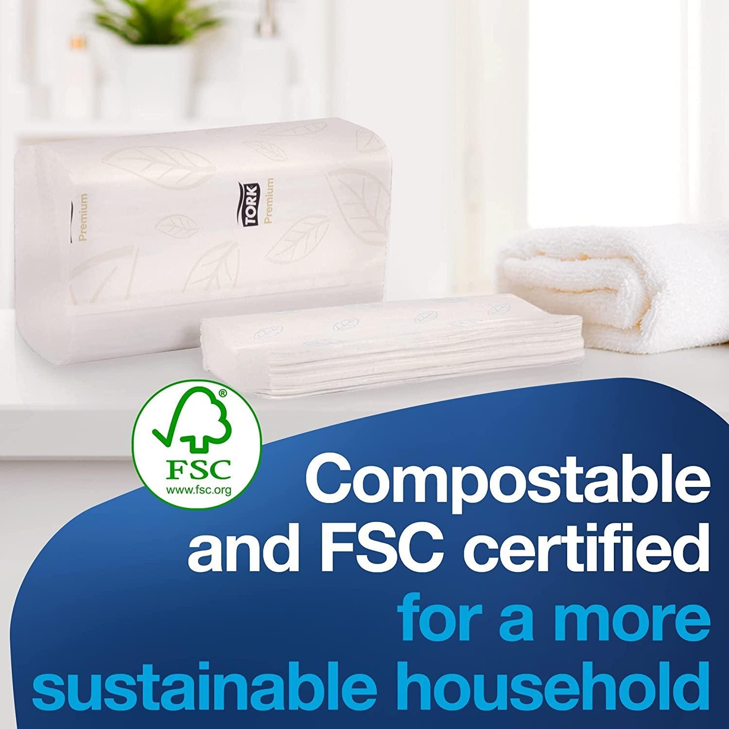 imageTork Xpress Soft and Extra Soft Multifold Hand Towels with Blue Leaf Print 16 Packs