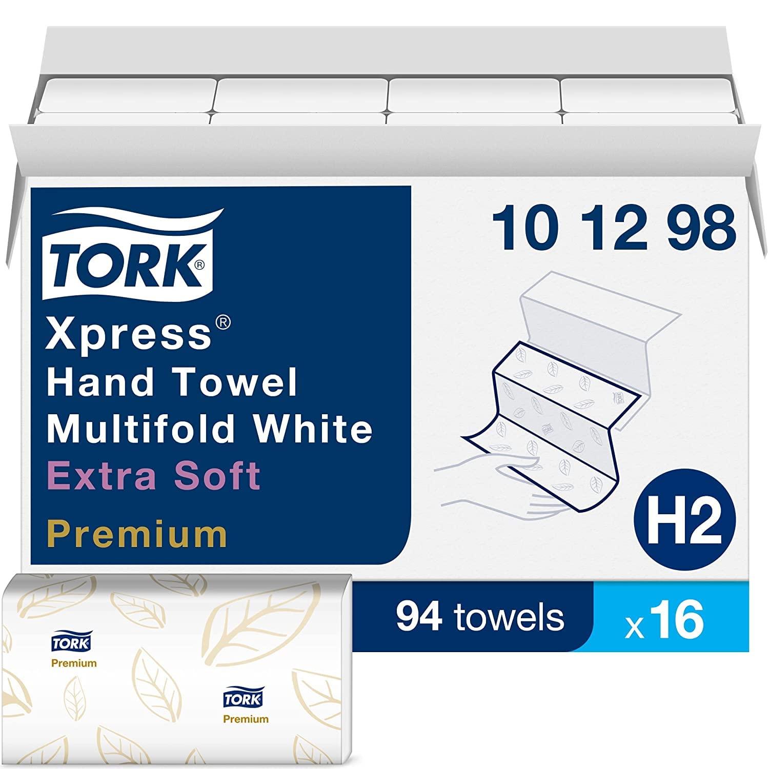 imageTork Xpress Soft and Extra Soft Multifold Hand Towels with Blue Leaf Print 16 Packs
