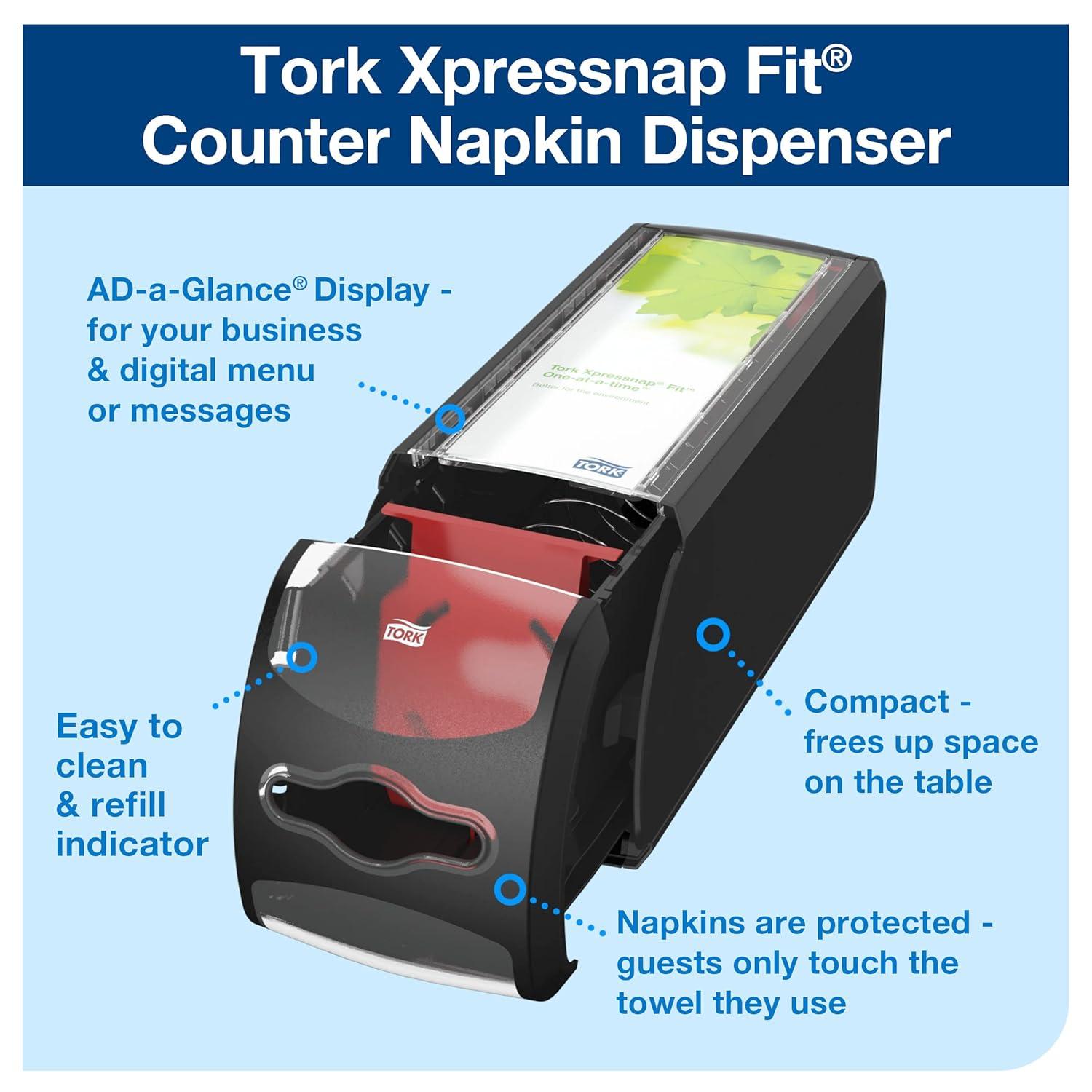 imageTork Xpressnap Fit Counter Napkin Dispenser Black N14 Signature Range Oneatatime Dispensing 56quot x 48quot x 128quot 7432000Dispenser