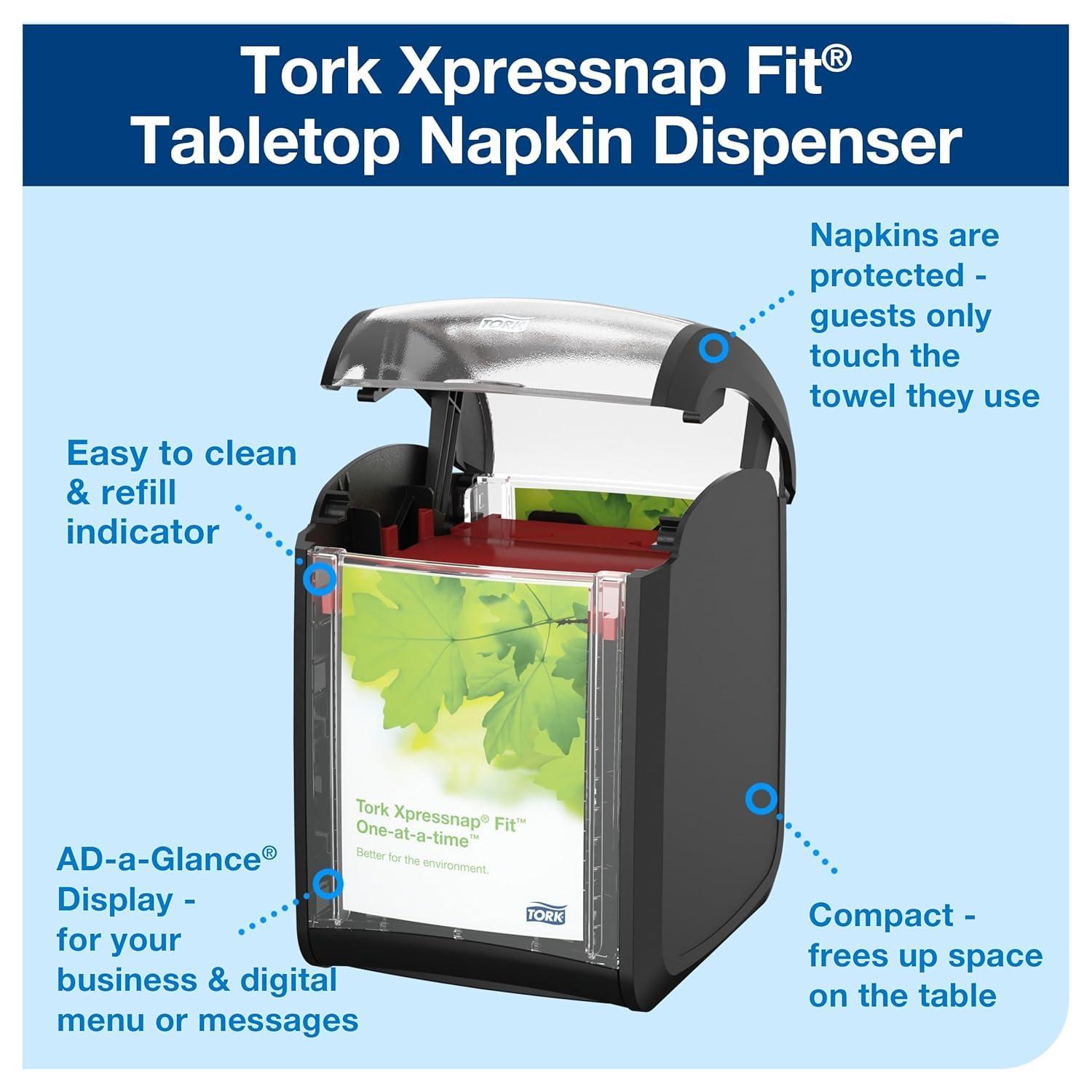 imageTork Xpressnap Fit Napkin Dispenser Compact Design OneataTime Dispensing Black N14 System Compatible 2 x 100 White Napkins 800723