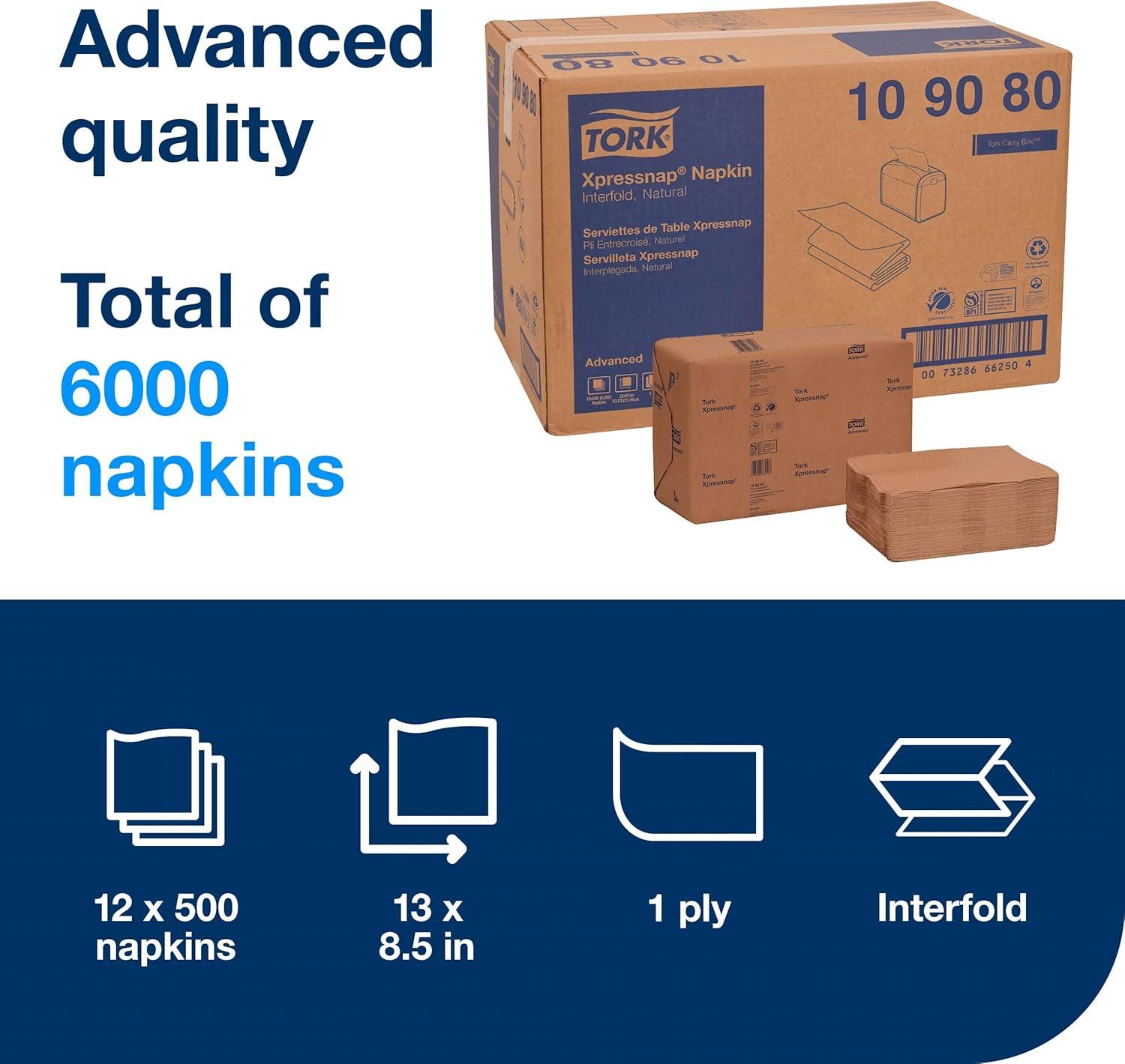 imageTork Xpressnap Natural Dispenser Napkin N4 2ply 12 Fold OneataTime Dispensing 12 x 500 85quot x 65quot 109906White  109080