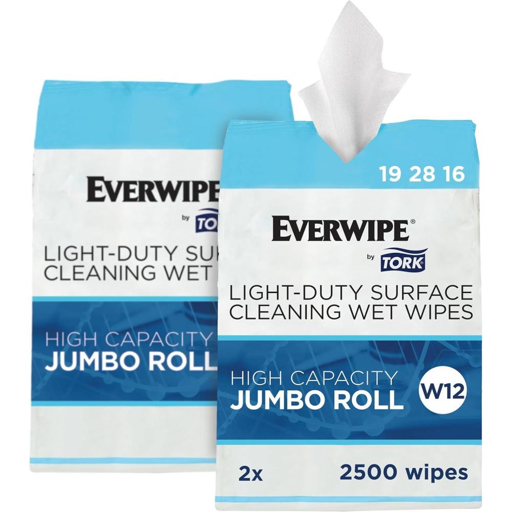 imageEverwipe by Tork LightDuty Surface Cleaning Wet Wipe Jumbo Rolls White W12 Cleans and Deodorizes 2 x 2500 wipes 192816