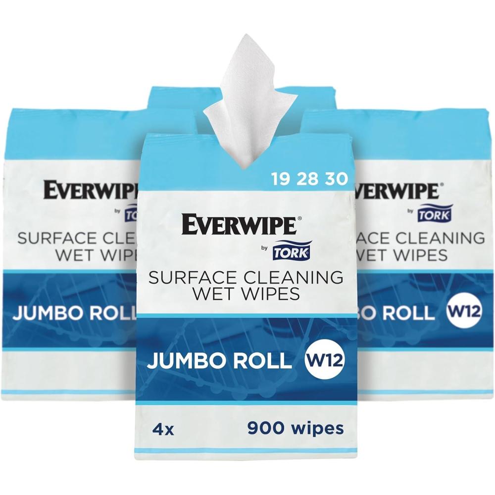 imageEverwipe by Tork Surface Cleaning Wet Wipe W12 Jumbo Rolls White Cleans and Deodorizes 4 x 900 wipes 192830 11100