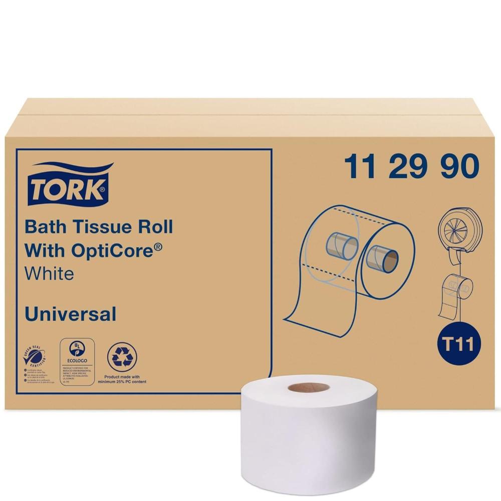 imageTork 112990 Universal Bath Tissue Roll with OptiCore 1Ply 375quot Width x 40quot Length White Case of 36 Rolls 1755 Sheets per Roll 63180 Sheets per Case