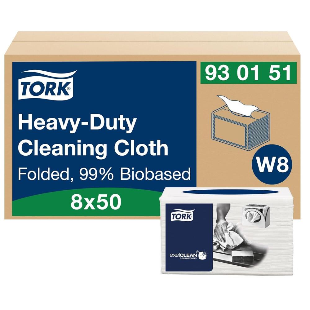 imageTork HeavyDuty Cleaning Cloth White W8 Biobased 8 x 50 Cloths 9301518 x 50 Cloths