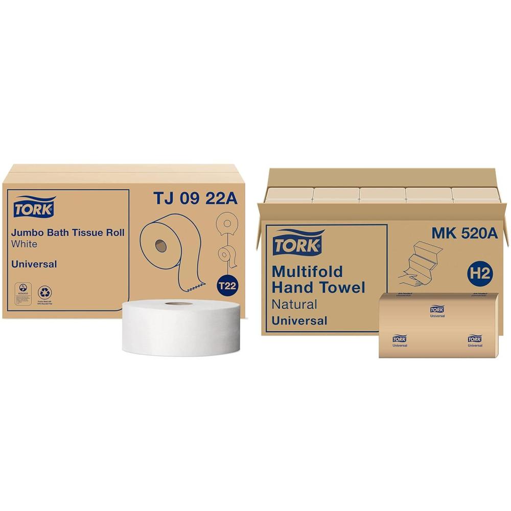 imageTork Jumbo Toilet Paper Roll White T22 Universal and Tork Multifold Hand Towel Natural H2 UniversalToilet Paper  Hand Towel