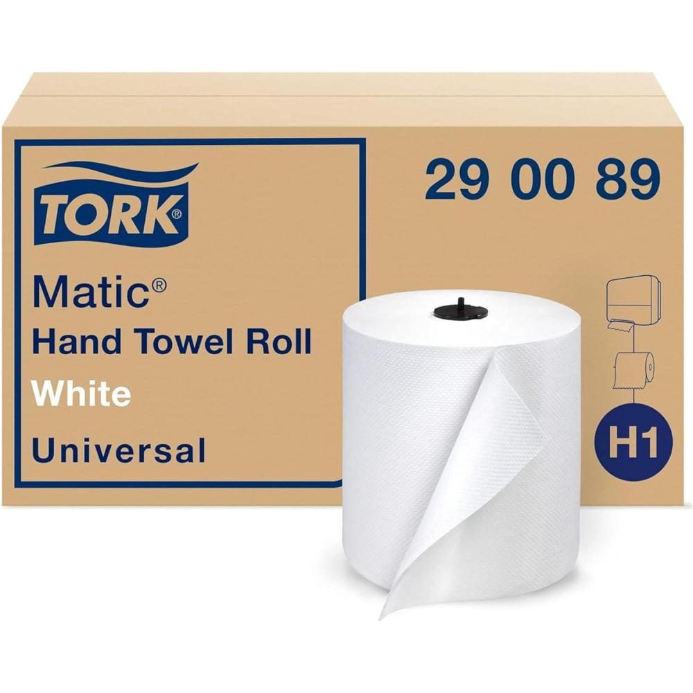 imageTork Matic Extra Soft Paper Hand Towel Roll White with Blue Leaf H1 Premium High Absorbency 6 Rolls x 300 ft 290094White