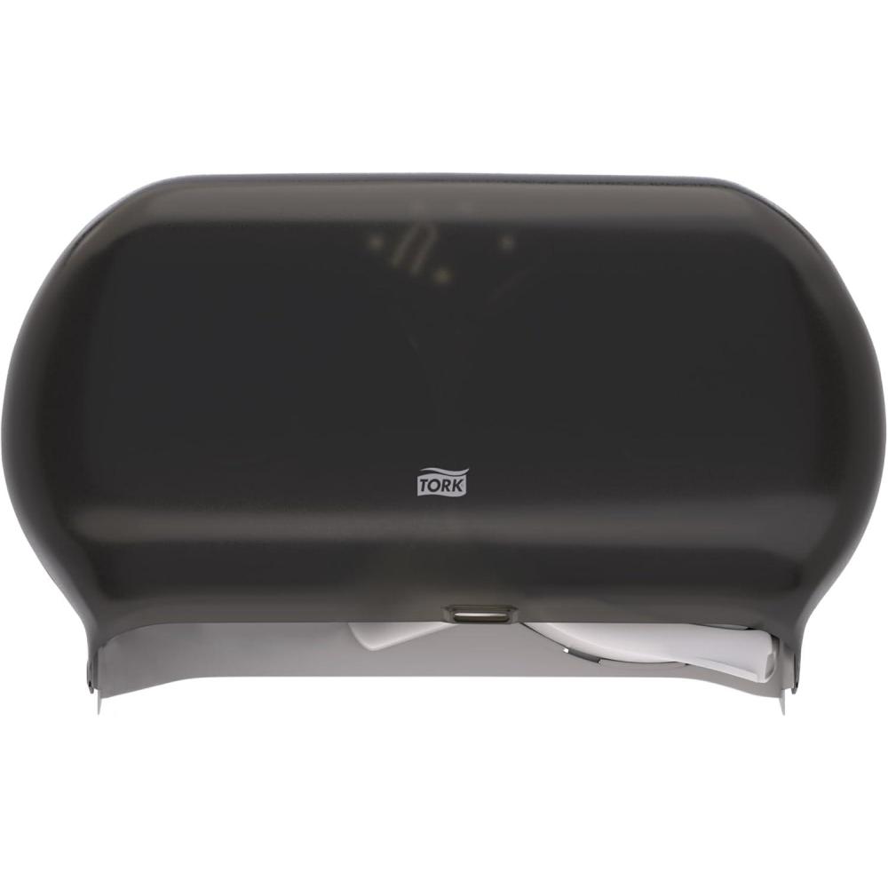imageTork Twin Jumbo Toilet Paper Roll Dispenser Smoke T22 Refill Indicator Window 56TRTwin tissue roll