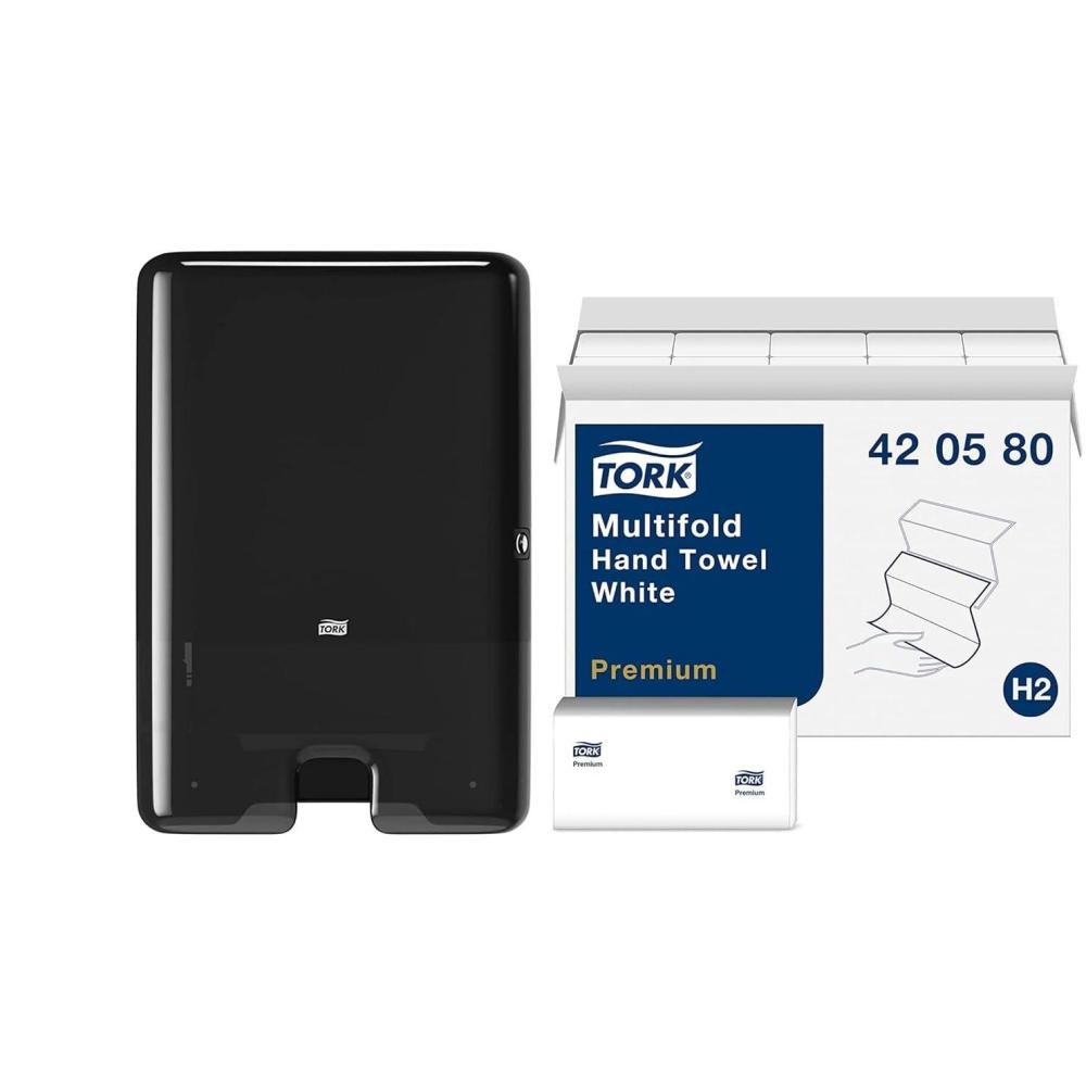 imageTork Xpress Multifold Hand Towel Dispenser Black H2 OneataTime Dispensing Elevation Range  H2  Multifold Hand Towel White Premium Quality 250 Towels per Pack 12 Packs