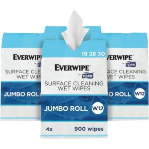 imageEverwipe by Tork Surface Cleaning Wet Wipe W12 Jumbo Rolls White Cleans and Deodorizes 4 x 900 wipes 192830 11100