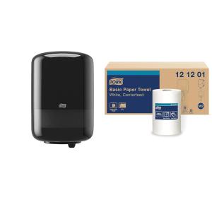 imageTork Industrial Centrefeed Dispenser Black  M2  Refill  Centerfeed Paper Wiper White 6 x 600 Sheets