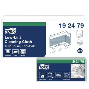 imageTork LowLint Disposable Cleaning Cloth Turquoise W4 Interfold 5 x 100 Cloths 192479
