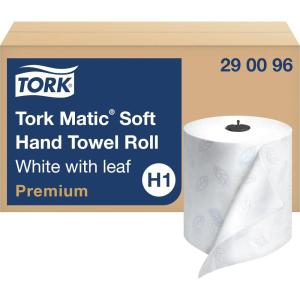 imageTork Matic Extra Soft Paper Hand Towel Roll White with Blue Leaf H1 Premium High Absorbency 6 Rolls x 300 ft 290094WhiteBlue Leaf