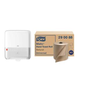 imageTork Matic Wall Mounted Paper Hand Towel Dispenser White  H1  Refill  Universal Hand Towel Rolls Pack of 6 Natural