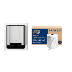 imageTork Paper Hand Towel Dispenser Stainless Steel  H1  Refill  Matic Hand Towel Rolls Pack of 6 White with Grey Leaf