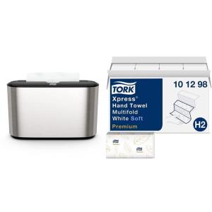 imageTork Xpress Stainless Steel Paper Towel Dispenser Compact Design Fits H2 Hand Towels Ideal for Home Use Single Unit 302030Stainless Steel