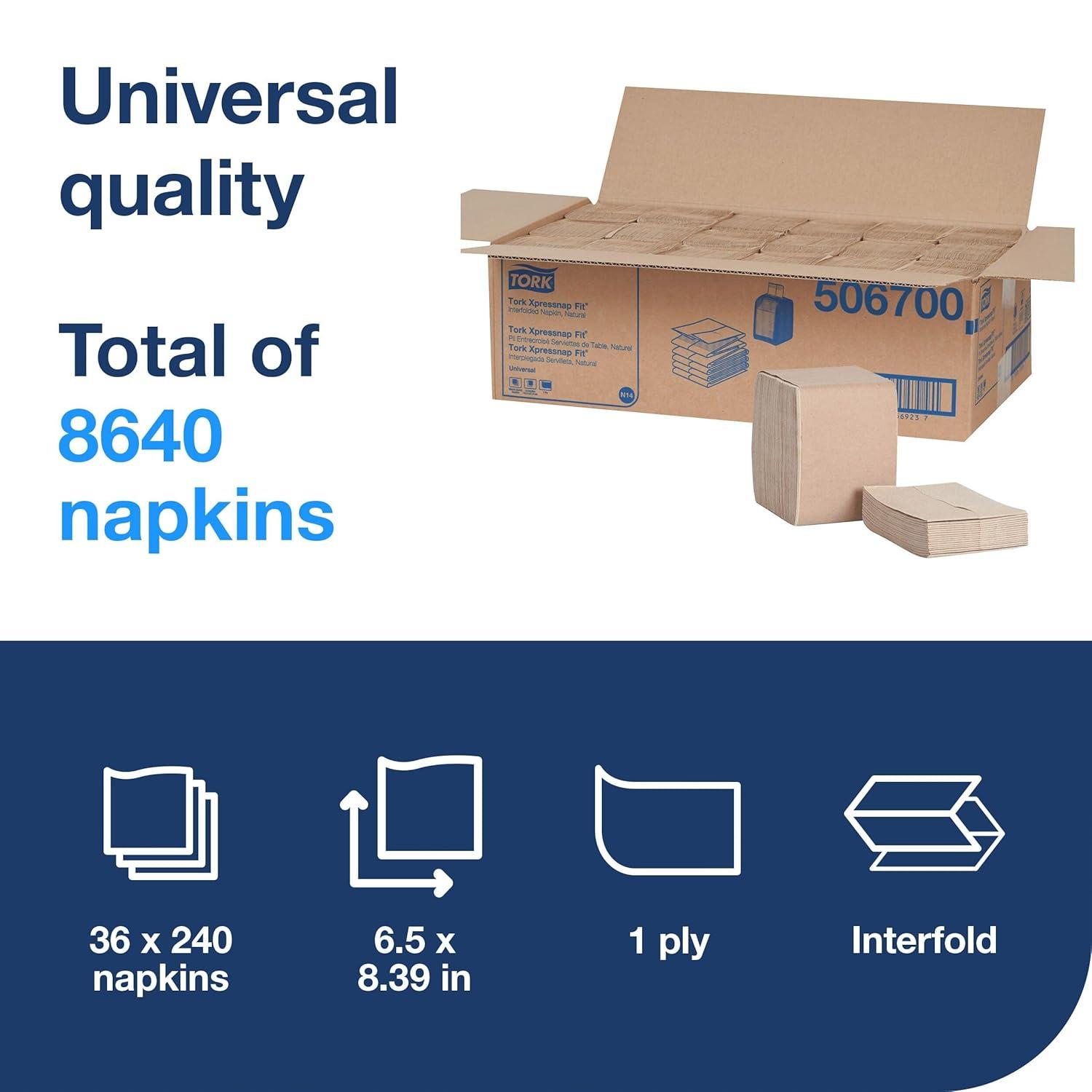 imageTork Xpressnap Fit Natural Dispenser Napkin N14 OneataTime Dispensing 1ply 36 Packs x 240 Napkins DX506ENew Version  506700