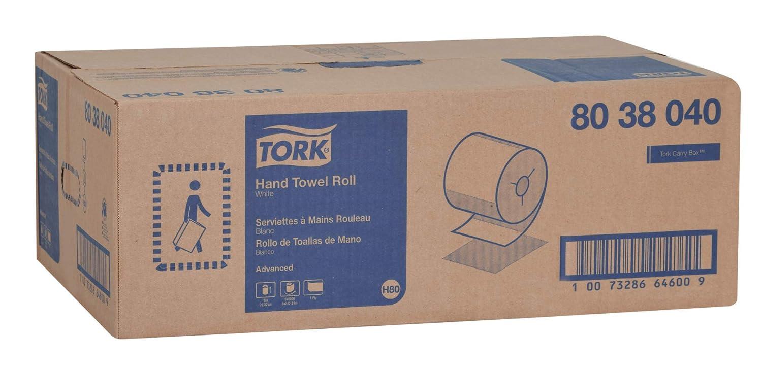 imageTork 8038040 Advanced Paper Hand Towel Roll YNotch 1Ply 80quot Width x 800 Length White Case of 6 Rolls 800 Feet per Roll 4800 Feet per Case